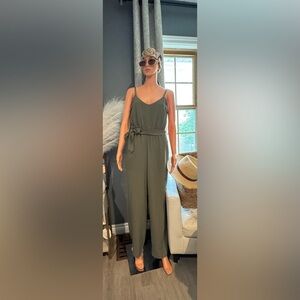 Lily Rose Green Jumpsuit with Tie Waist and V-Neck